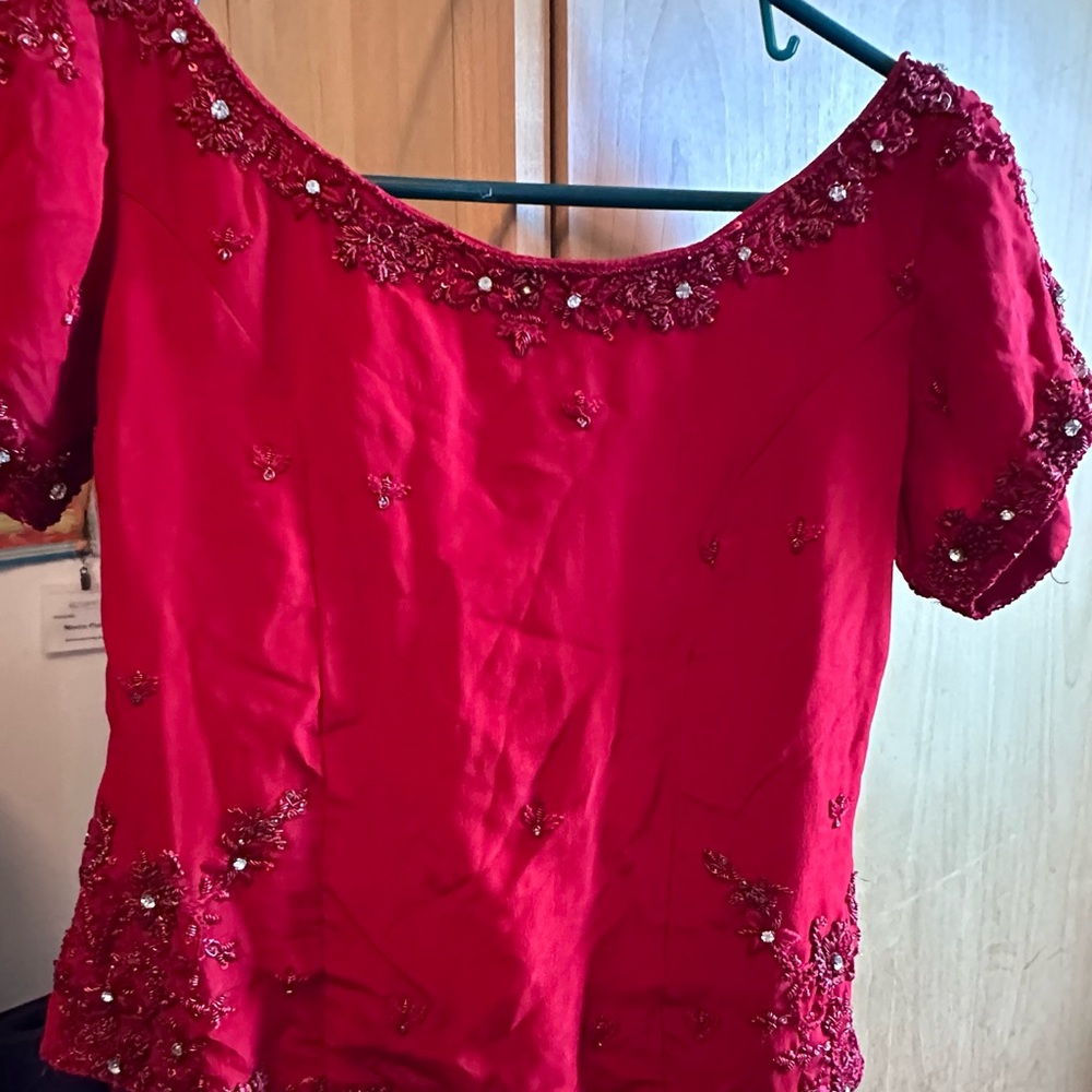 Elegant Red Embellished Women's Top